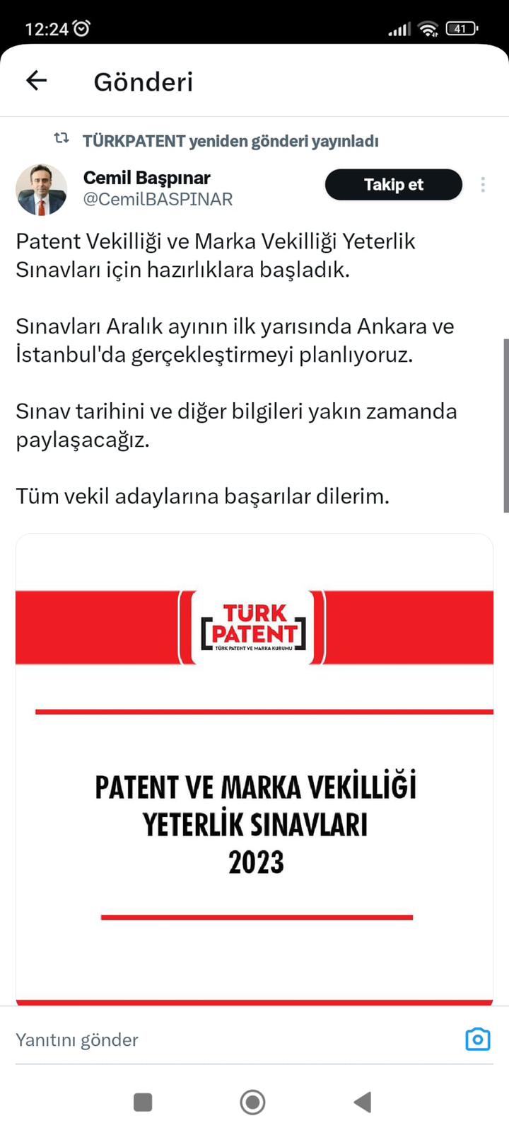 2023 YILI PATENT VE MARKA VEKİLLİĞİ  YETERLIK SINAV TARİH ARALIĞI BELLİ OLDU 